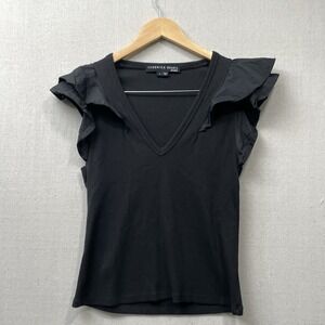 Veronica Beard Jeans Black Ruffle sleeve V-neck Top Women's Small tee blouse